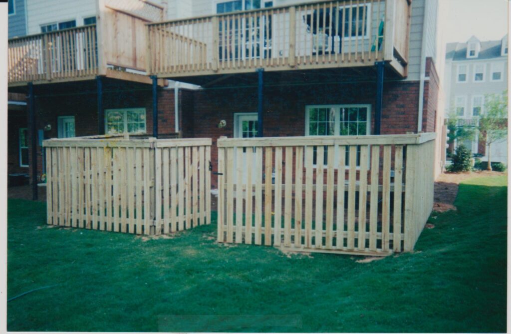 This 6 ft space picket installed using 1 x 6 x 6 dog eared with the cap design and faced. Installed using 4 x4 x 8 posts and  2x4 runners all  pressure treated pine materials .s perhaps the best 6 ft style of fence for residential security while suiting the purpose of siting your boundaries around your back yard. if distorts the line of sight form walkers by from the street, meanwhile allowing you the opportunity to see 360" what's going on around you. Thereby vertically eliminating the hiding spots that a privacy fence can created for the  do no gooders
installed by Exterior Fence Builders  Sugar Maple Ct Lilburn, GA 30047
