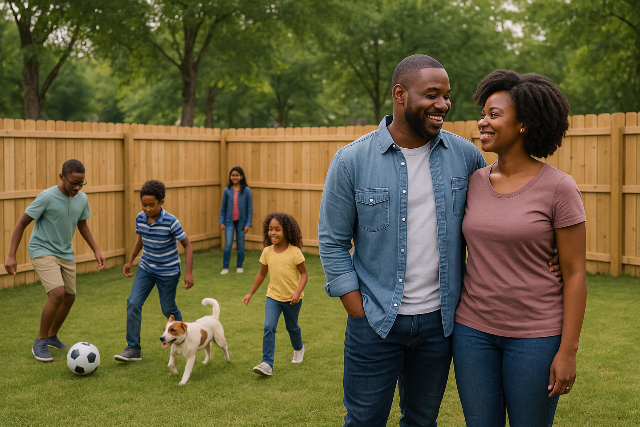 Travis' fenced-in backyard featuring a secure, family-friendly fence installed by Exterior Fence Builders in Gwinnett County, Georgia.